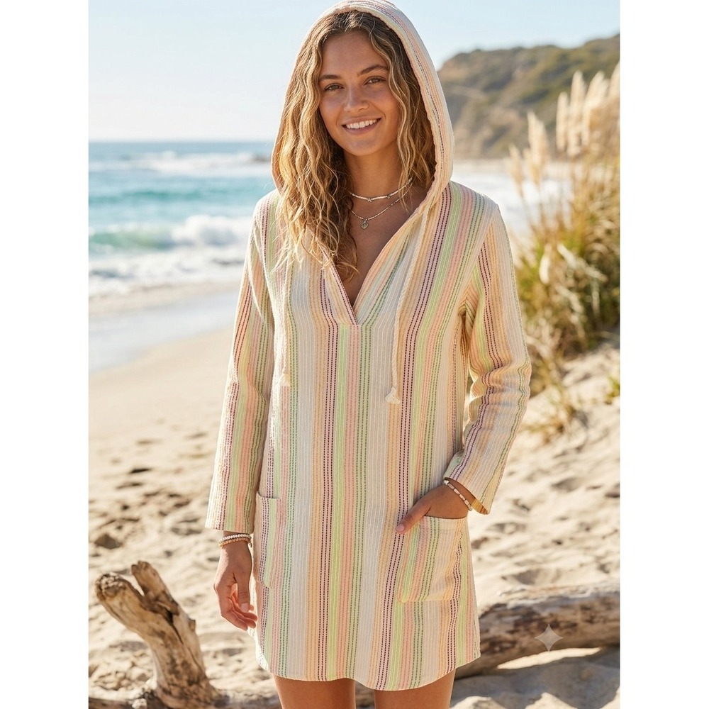 Raya Sun Dress‎ Beach Coverup Embroidered Boho Cali Girl Surfer Hood Size Medium